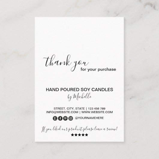 Candle Care Instructions Card Hinzufügen Ihres Log Visitenkarte (Rückseite)