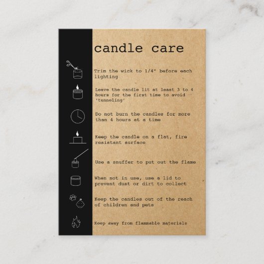 Candle Care Instructions Card Hinzufügen Ihres Log Visitenkarte (Vorderseite)