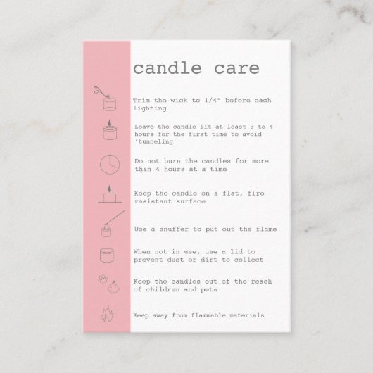 Candle Care Instructions Card Hinzufügen Ihres Log Visitenkarte (Vorderseite)