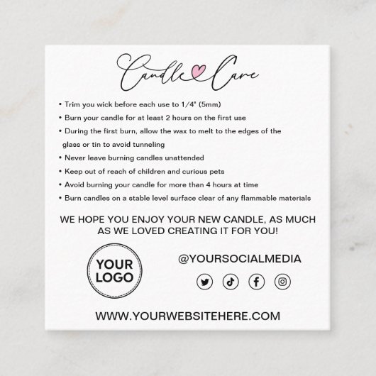 Candle Care Instruktionen Kunde Danke Pastel Quadratische Visitenkarte (Vorderseite)