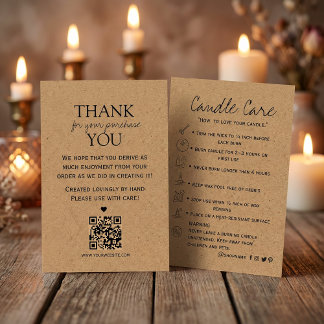 Candle Care Kraft Paper | Custom Icons |Thank You  Visitenkarte
