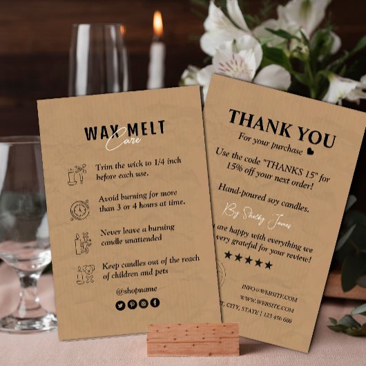 Candle Care Kraft Papier | Benutzerdefiniertes Log Visitenkarte