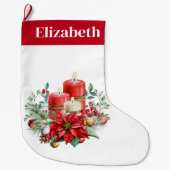 Candle Center mit Poinsettia-Blume Großer Weihnachtsstrumpf (Vorderseite)