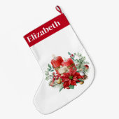 Candle Center mit Poinsettia-Blume Großer Weihnachtsstrumpf (Rückseite (Hängend))