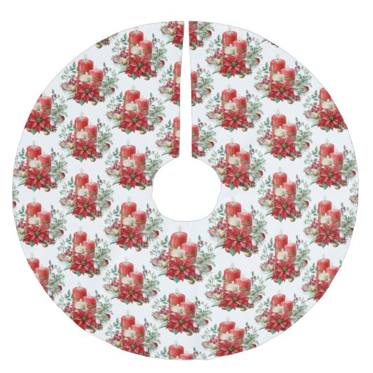 Candle Center mit Poinsettia Blume Muster Polyester Weihnachtsbaumdecke (Vorderseite)