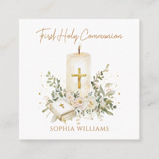 Candle Cross Bible Greenery First Holy Communion  Begleitkarte (Vorderseite)