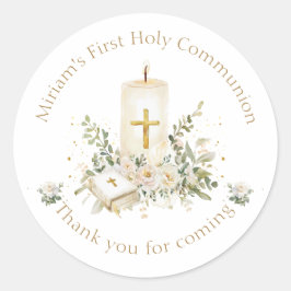 Candle Cross Bible Roses First Holy Communion Runder Aufkleber