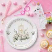 Candle Cross Flowers First Holy Communion  Pappteller (Party)