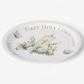 Candle Cross Flowers First Holy Communion  Pappteller (Schrägansicht)