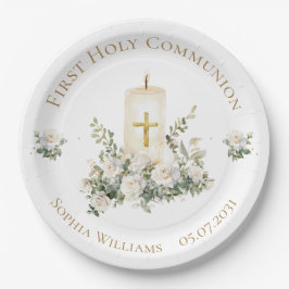 Candle Cross Flowers First Holy Communion  Pappteller