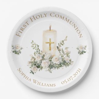 Candle Cross Flowers First Holy Communion Pappteller