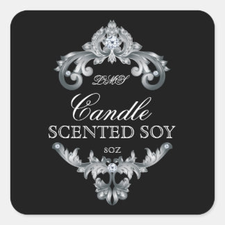 Candle Elegant Silver Black Product Label Quadratischer Aufkleber