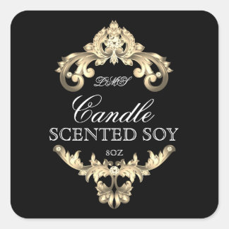 Candle Elegante Gold Black Product Label Quadratischer Aufkleber