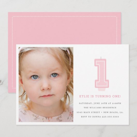 Candle First Birthday Einladung (Vorne/Hinten)