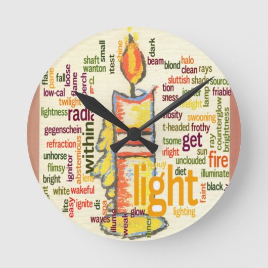 Candle Flame Word Cloud Art Print Runde Wanduhr (Vorderseite)