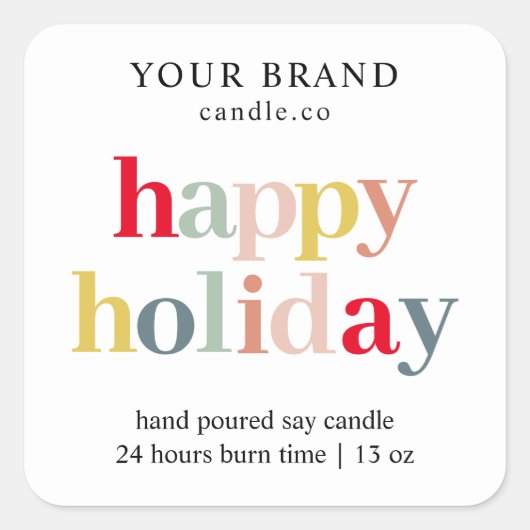 Candle "Happy Holiday" Quadratischer Aufkleber (Vorderseite)