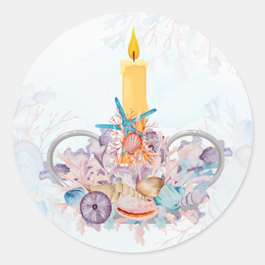 Candle Holiday mit Seashells & Coral Runder Aufkleber (Vorderseite)