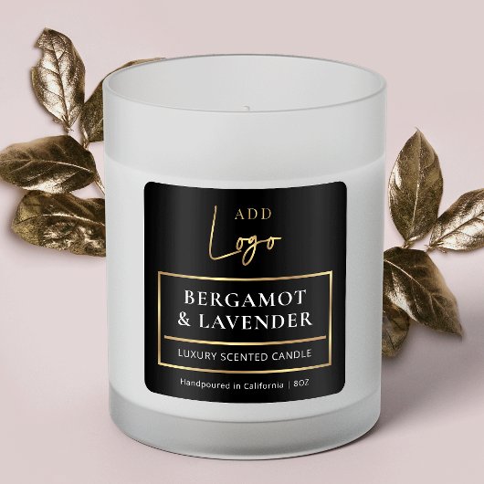 Candle Jar Product Label Elegantes Black & Gold Lo Quadratischer Aufkleber