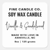 Candle Label Elegante Moderne Minimalistische Schw Quadratischer Aufkleber (Vorderseite)