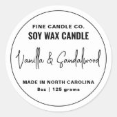 Candle Label Elegante Moderne Minimalistische Schw Runder Aufkleber (Vorderseite)