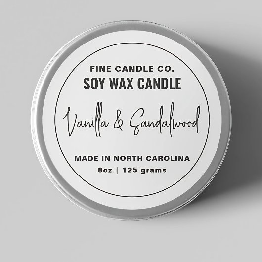 Candle Label Elegante Moderne Minimalistische Schw Runder Aufkleber