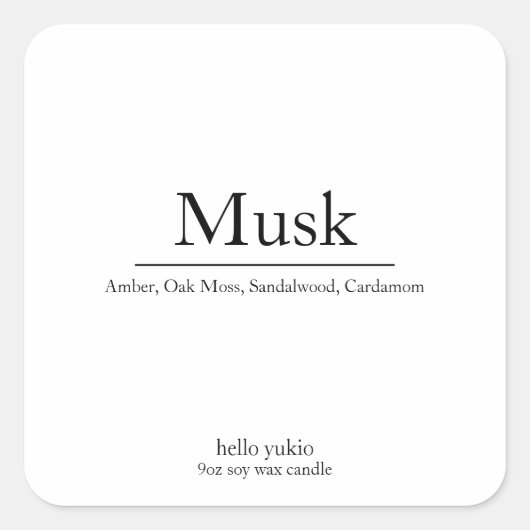 Candle Label Minimalistisch Elegante Square Soy Wa Quadratischer Aufkleber (Vorderseite)