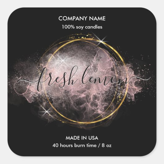 Candle Label moderne Luxus Glitzer Glas Quadratischer Aufkleber (Vorderseite)