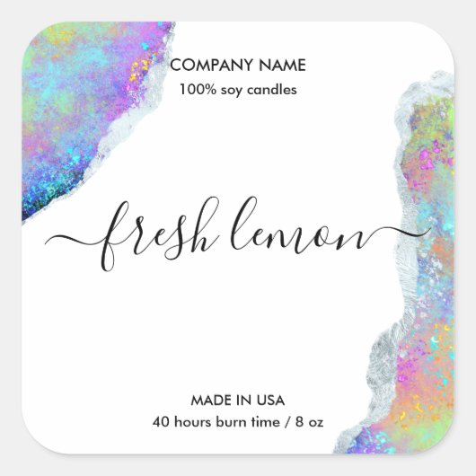 Candle-Label moderne minimalistisch-irisierende Op Quadratischer Aufkleber (Vorderseite)