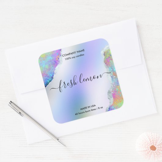 Candle-Label moderne minimalistisch-irisierende Op Quadratischer Aufkleber (Umschlag)