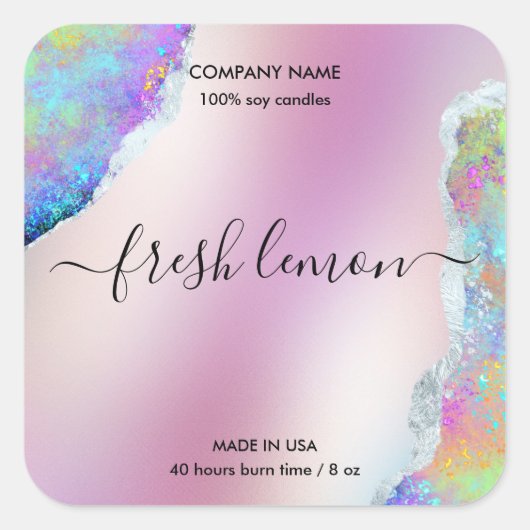Candle-Label moderne minimalistisch-irisierende Op Quadratischer Aufkleber (Vorderseite)
