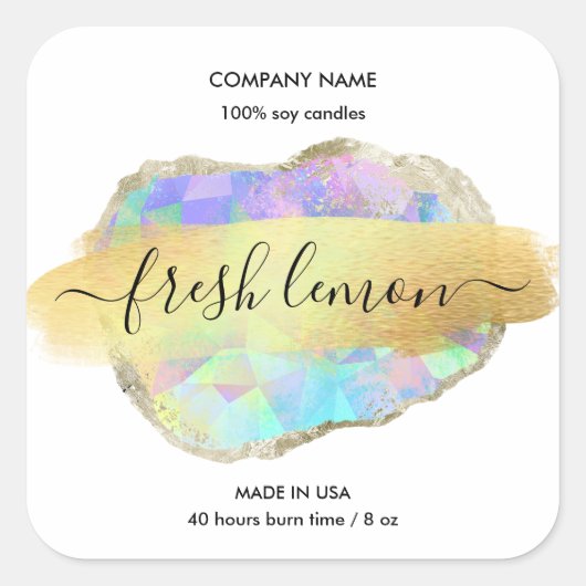 Candle-Label moderne minimalistisch-irisierende Op Quadratischer Aufkleber (Vorderseite)