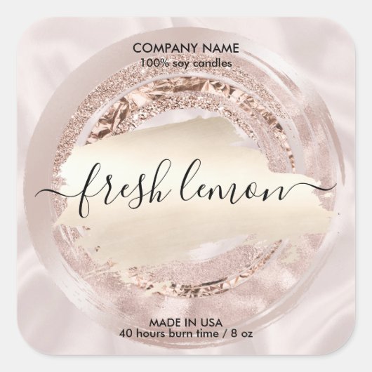Candle Label Moderne Rosa Seide Quadratischer Aufkleber (Vorderseite)
