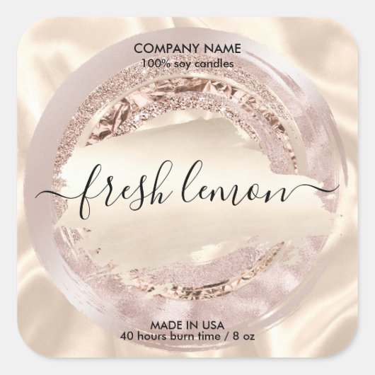 Candle Label Moderne Rosa Seide Quadratischer Aufkleber (Vorderseite)