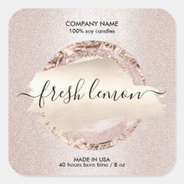 Candle Label Moderner Rosa Glitzer Quadratischer Aufkleber