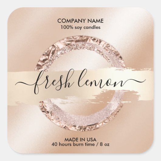 Candle Label Moderner Rosa Glitzer Quadratischer Aufkleber (Vorderseite)