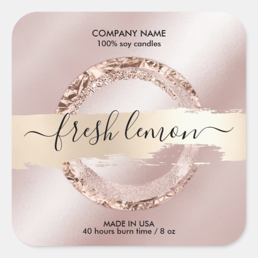 Candle Label Moderner Rosa Glitzer Quadratischer Aufkleber (Vorderseite)