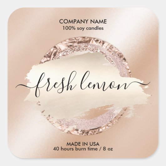 Candle Label Moderner Rosa Glitzer Quadratischer Aufkleber (Vorderseite)