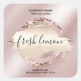 Candle Label Moderner Rosa Glitzer Quadratischer Aufkleber