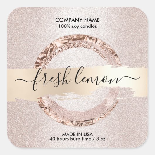 Candle Label Moderner Rosa Glitzer Quadratischer Aufkleber (Vorderseite)