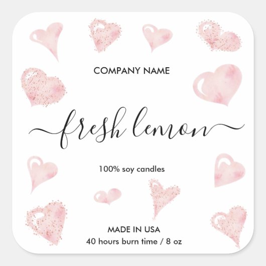 Candle-Label Valentine Heart Liebe Quadratischer Aufkleber (Vorderseite)