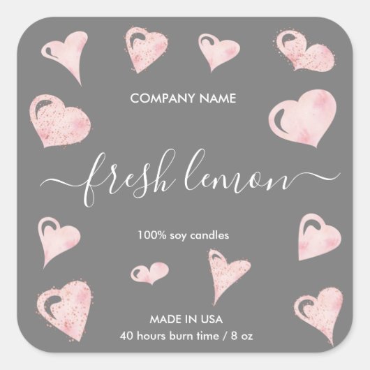 Candle-Label Valentine Heart Liebe Quadratischer Aufkleber (Vorderseite)