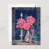 CANDLE LIGHT & ROSE von SHARON SHARPE Postkarte (Vorne/Hinten)