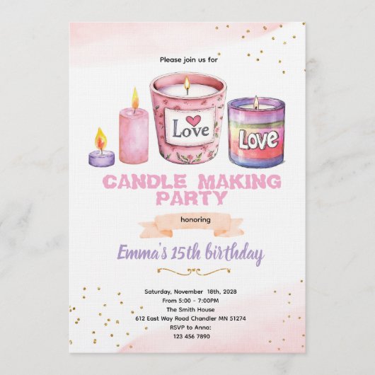 Candle making party invitation einladung (Vorderseite)