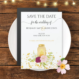 Candle Mason Jar Gold Sparkle Save the Date Magneteinladung