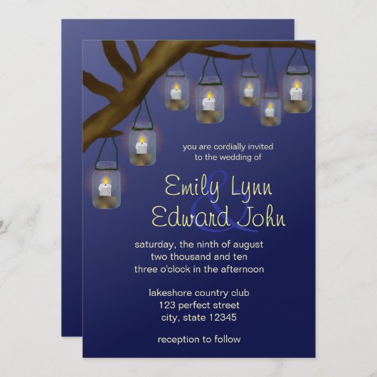 Candle Mason Jars Wedding Einladung (Vorne/Hinten)