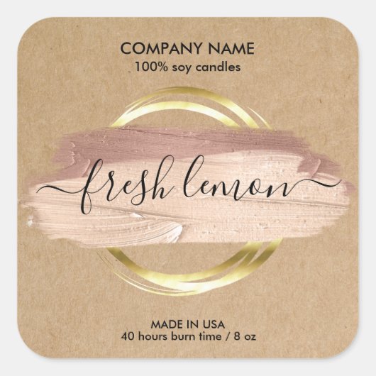 Candle moderne abstrakte Produktkennzeichnung hand Quadratischer Aufkleber (Vorderseite)