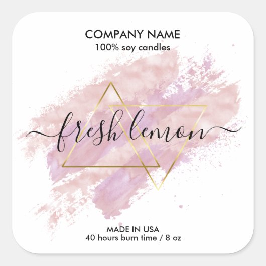 Candle moderne abstrakte Produktkennzeichnung hand Quadratischer Aufkleber (Vorderseite)
