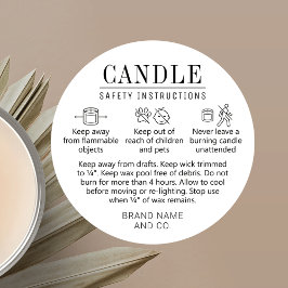 Candle Safety Label mit Icons Einfach Schwarz-weiß Runder Aufkleber