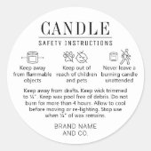 Candle Safety Label mit Icons Einfach Schwarz-weiß Runder Aufkleber (Vorderseite)