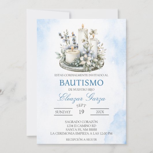 Candle-Taufe auf Spanisch Einladung (Vorderseite)
